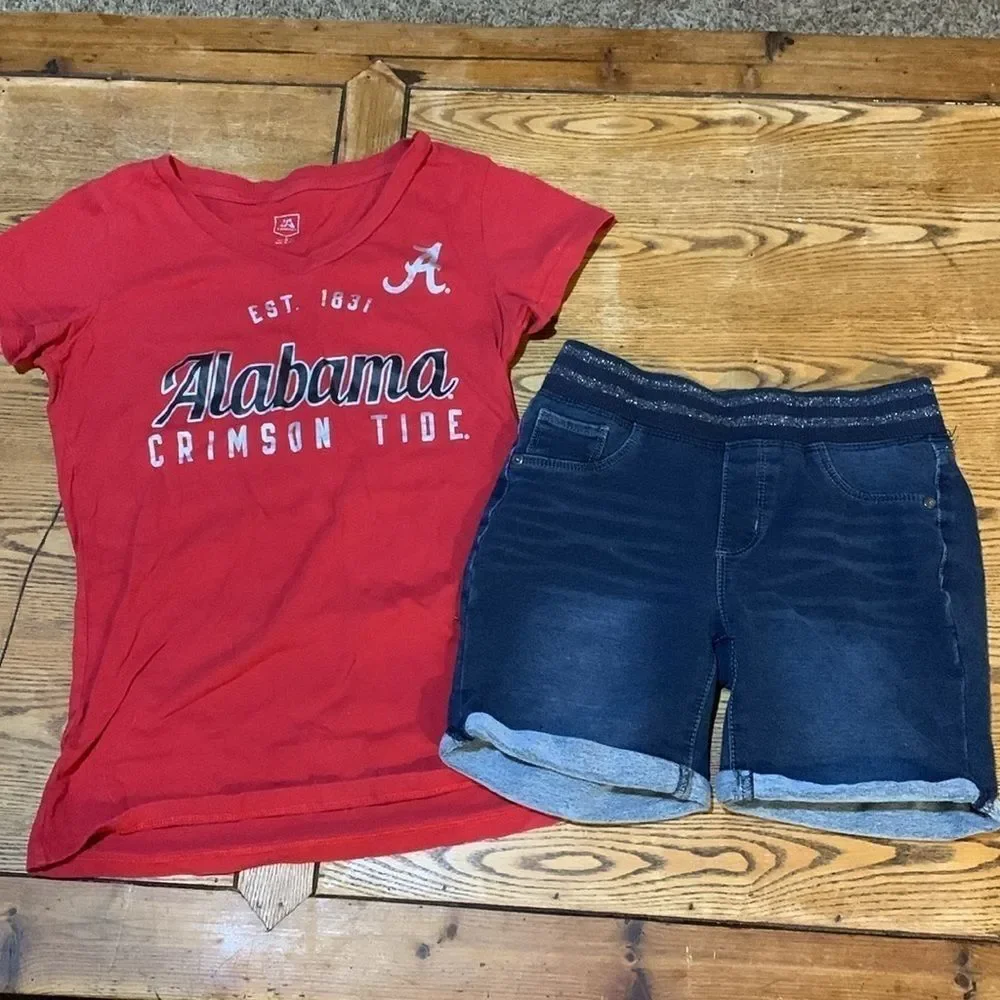 Young girls crimson tide small and jean stretchy shirt (12) outfit in box 25